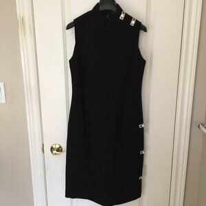 Black sheath dress with crystal embellishments, US4